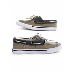 Sperry Top-Sider STS1782 Mens 7.5M Canvas Boat Shoes Tan Navy Coastal Old Money